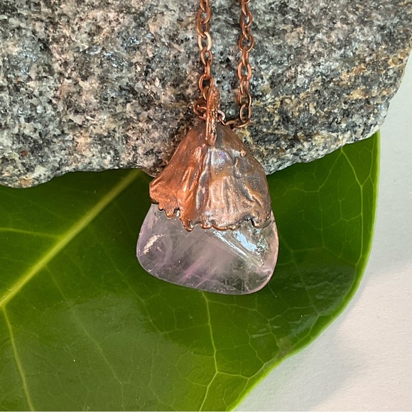 Copper Necklace Amethyst Gem Stone Handmade Jewelry Purple Pendant 18” Chain - Picture 3 of 12